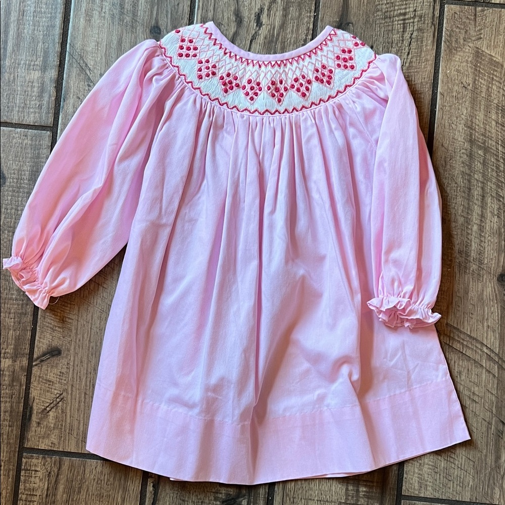 Charming Pink Smocked Girls Dress